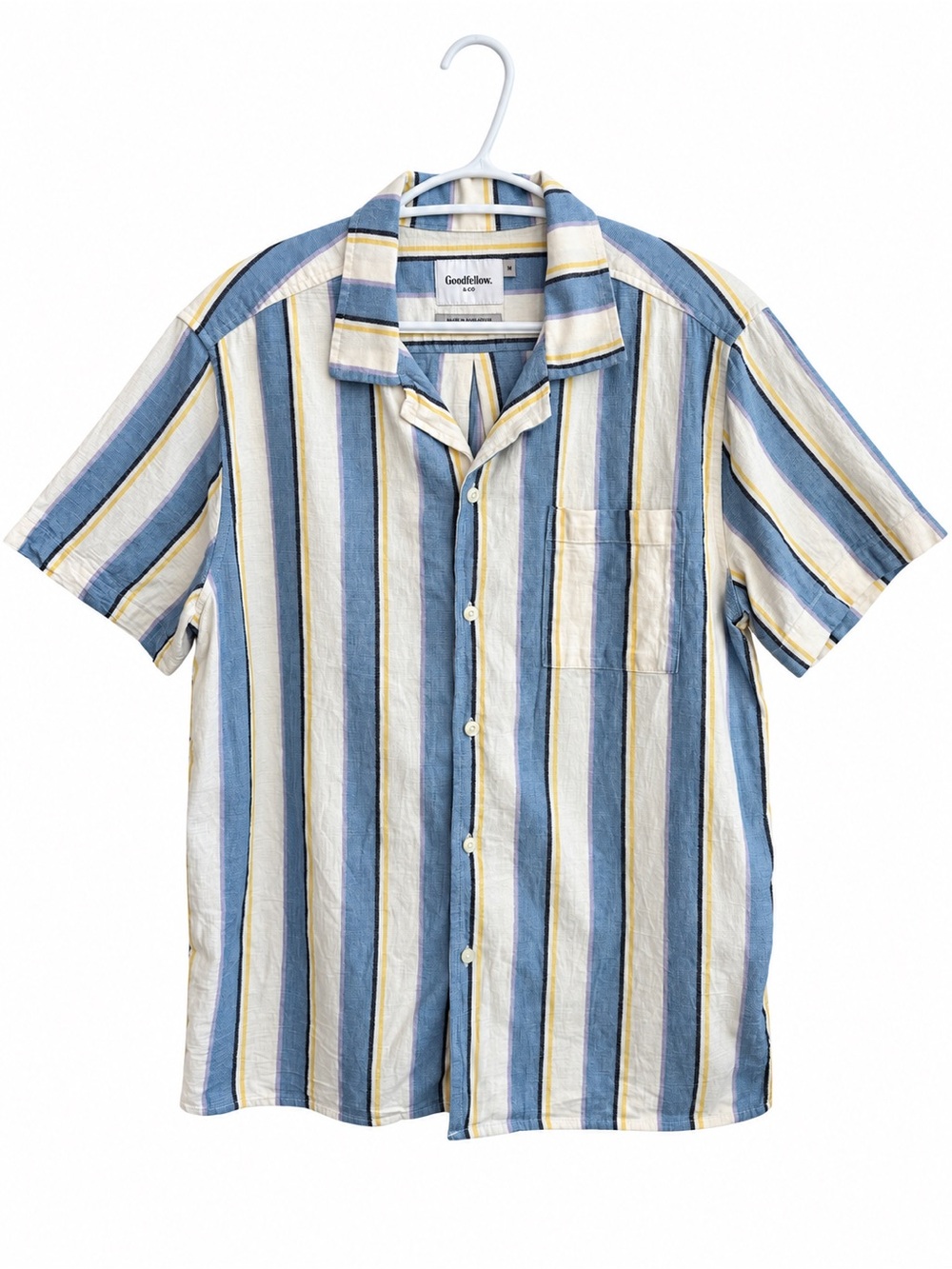 Goodfellow & Co Camp Collar Stripe 100% Cotton Shirt Size M Coastal Grandpa